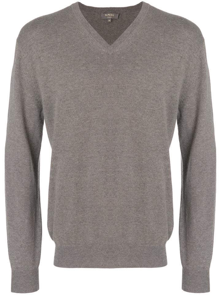 N.peal Burlington V-neck 1ply Sweater - Grey