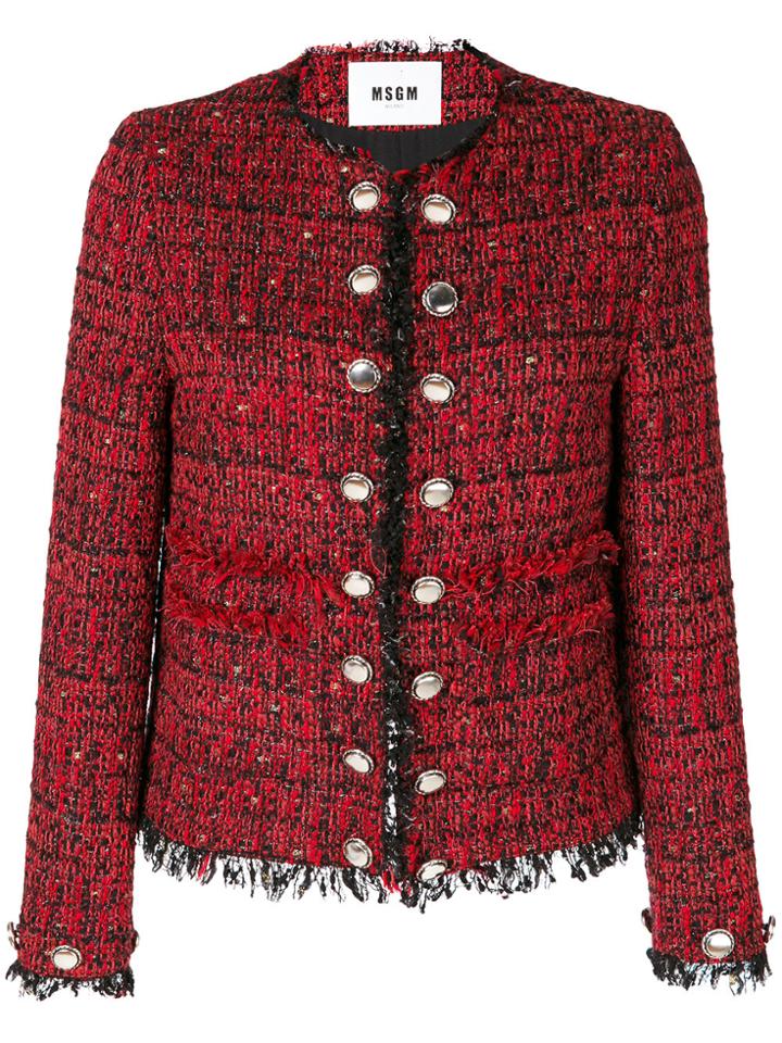 Msgm Frayed Edge Fitted Jacket - Red