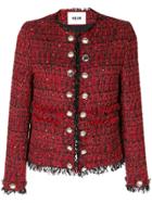 Msgm Frayed Edge Fitted Jacket - Red