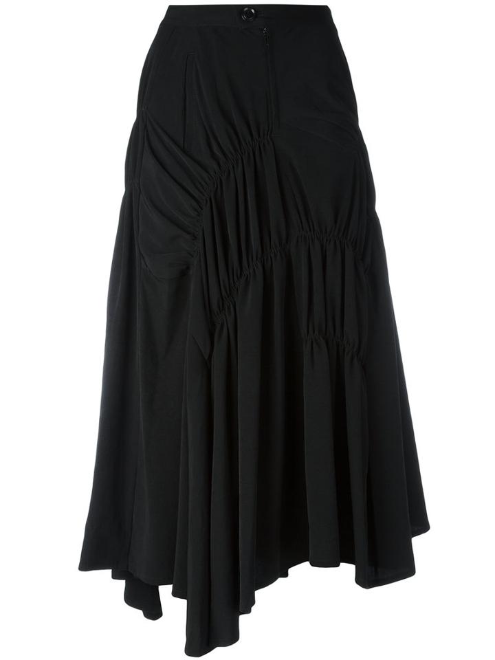 Y's - Gathered A-line Skirt - Women - Polyester/triacetate - 1, Black, Polyester/triacetate