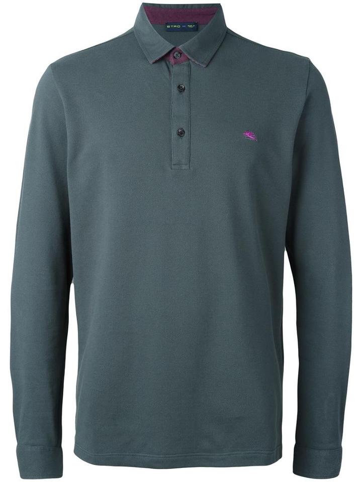 Etro Long Sleeve Polo Shirt, Men's, Size: Xxxl, Grey, Cotton