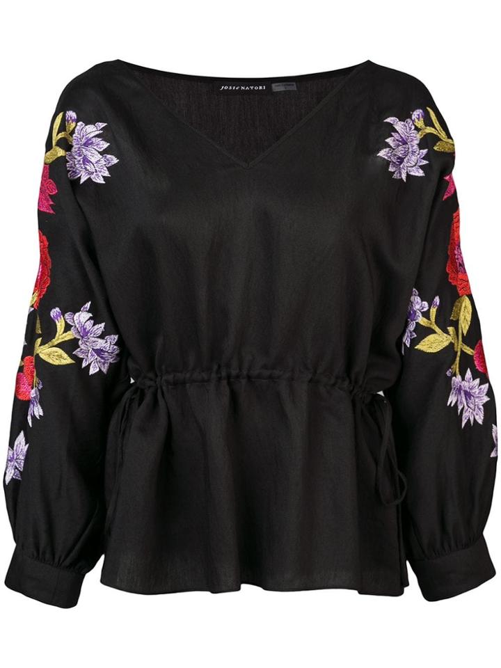 Natori Floral Embroidered Blouse - Black