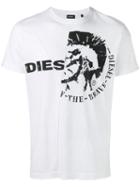 Diesel Logo Print T-shirt, Men's, Size: Medium, White, Cotton