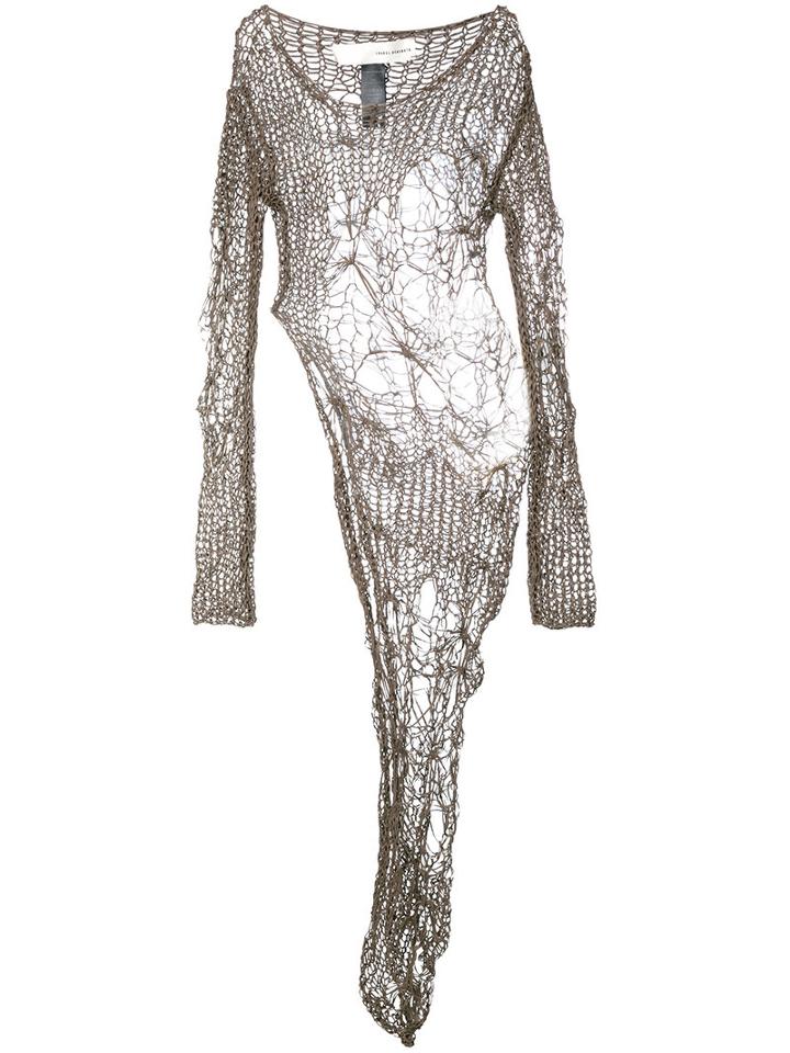 Isabel Benenato Open Knit Asymmetric Dress, Women's, Size: 42, Brown, Cotton