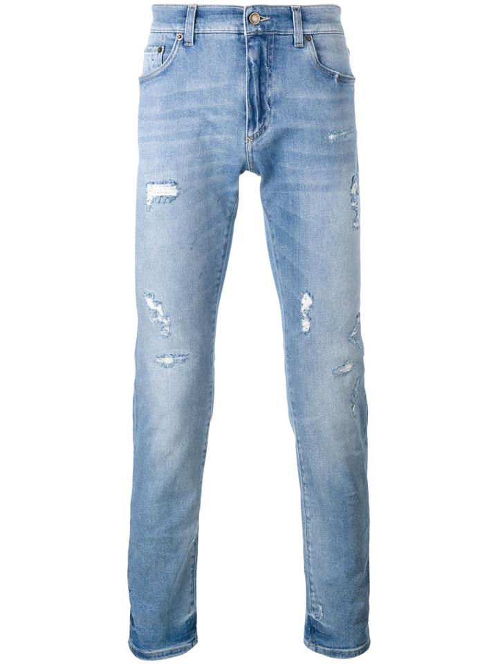 Dolce & Gabbana Distressed Skinny Jeans, Size: 50, Blue, Cotton/spandex/elastane/zamac/calf Leather