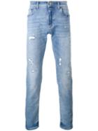 Dolce & Gabbana Distressed Skinny Jeans, Size: 50, Blue, Cotton/spandex/elastane/zamac/calf Leather