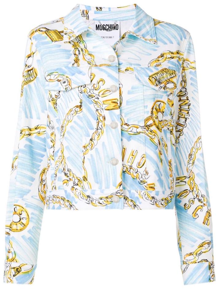 Moschino Chain Logo Printed Denim Jacket - Blue