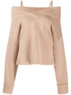 Maison Margiela Off-shoulder Knitted Sweater - Brown