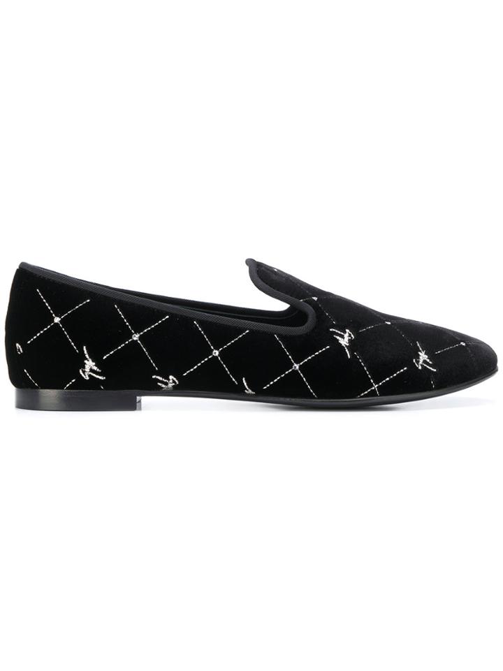 Giuseppe Zanotti Design Embroidered Logo Ballerina Flats - Black