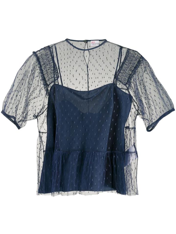 Red Valentino Dotted Tulle Overlay Top - Blue
