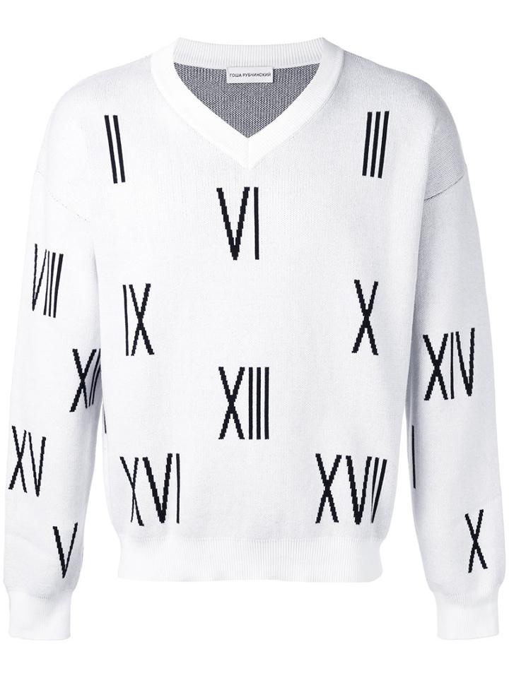 Gosha Rubchinskiy V-neck Numbers Sweater, Men's, Size: Small, White, Cotton