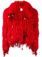 Ashish Short Fur Jacket, Women's, Size: Medium, Red, Acrylic/polyester/silk