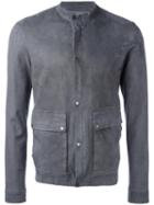 Salvatore Santoro Buttoned Leather Jacket, Men's, Size: 48, Grey, Leather/cotton