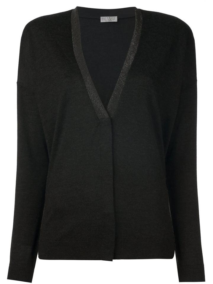 Brunello Cucinelli V-neck Cardigan, Women's, Size: Xl, Grey, Silk/cashmere