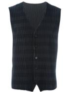 Homme Plissé Issey Miyake Pleated Striped Waistcoat, Men's, Size: 3, Blue, Polyester