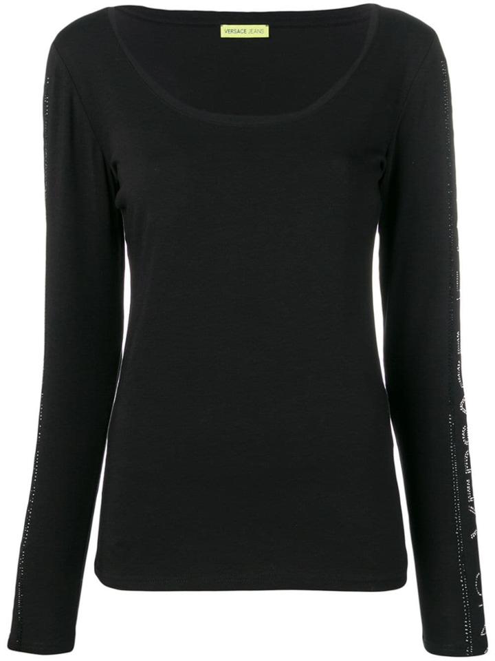Versace Jeans Couture Logo Embellished Sleeves T-shirt - Black