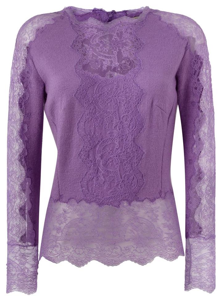 Ermanno Scervino Lace Insert Sweater, Women's, Size: 46, Pink/purple, Silk/polyamide/cashmere/wool