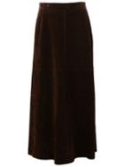 Saint Laurent Long Leather Skirt, Women's, Size: 40, Brown, Silk/calf Suede