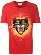 Gucci - Angry Cat Appliqué T-shirt - Men - Cotton/polyester - Xxl, Red, Cotton/polyester