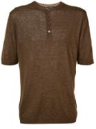 Eleventy Buttoned Neck T-shirt, Men's, Size: Large, Brown, Linen/flax