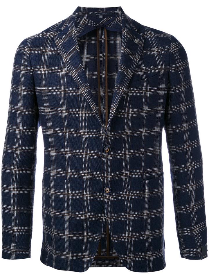 Tagliatore - Check Blazer - Men - Linen/flax/cupro/virgin Wool - 52, Blue, Linen/flax/cupro/virgin Wool