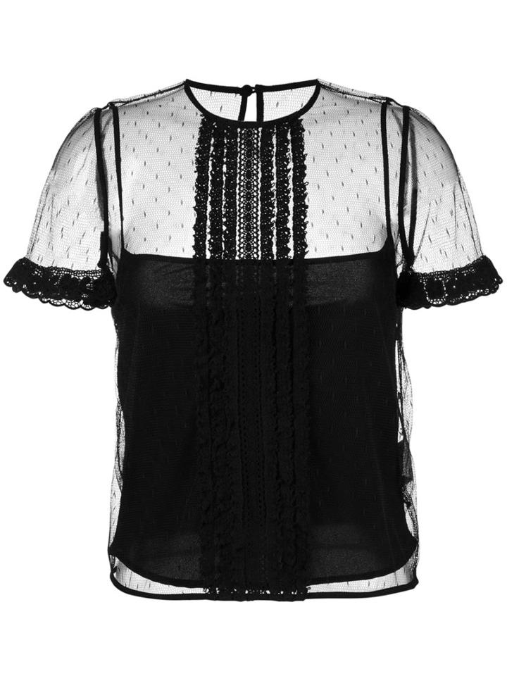 Red Valentino Polka Dot Mesh Blouse, Women's, Size: 40, Black, Cotton/polyester