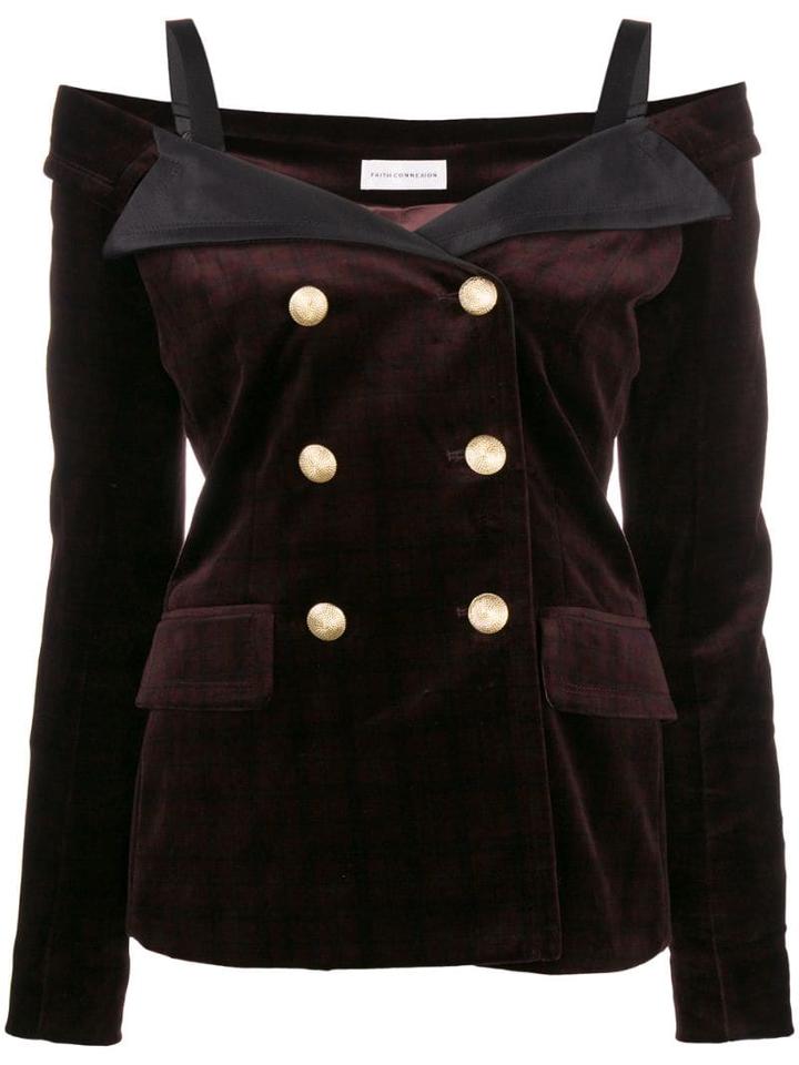 Faith Connexion Off-the-shoulder Blazer Top - Brown