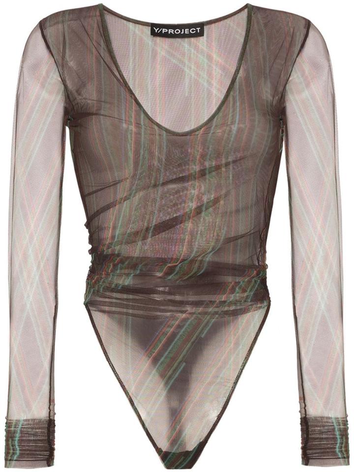 Y/project Ruched Mesh Bodysuit - Brown