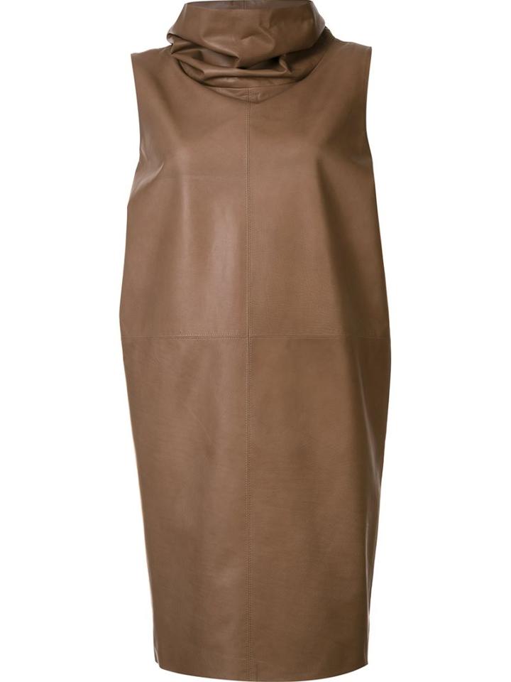 By. Bonnie Young Funnel-neck Dress, Women's, Size: 6, Brown, Calf Leather
