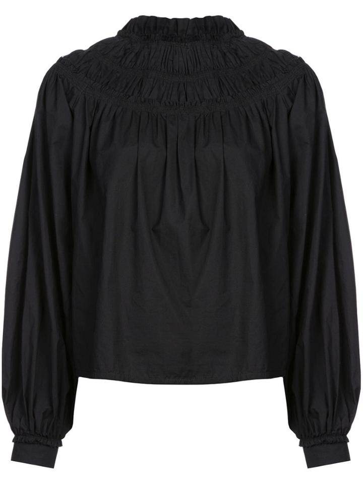 Proenza Schouler Poplin Shirred Turtleneck Top - Black