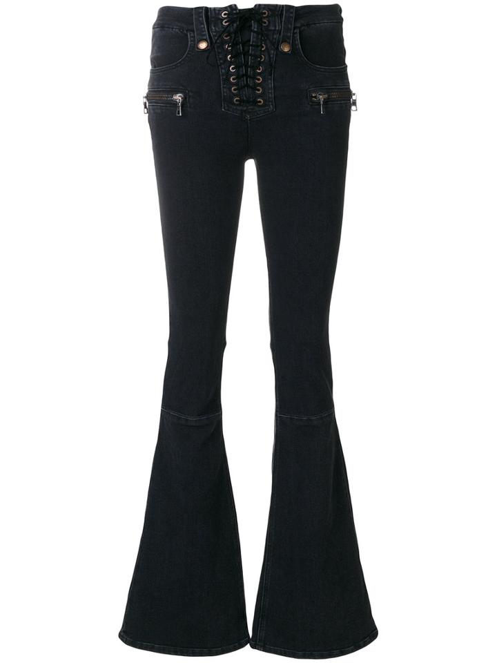 Unravel Project - Lace-up Fastening Flared Jeans - Women - Cotton/polyester/spandex/elastane - 25, Black, Cotton/polyester/spandex/elastane