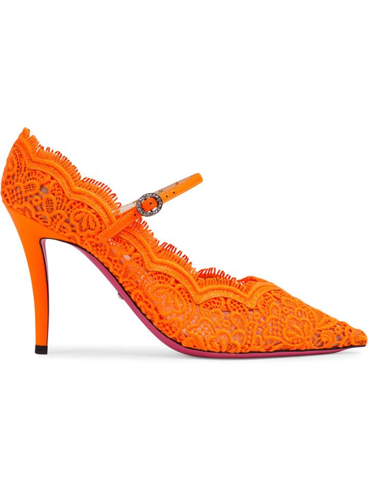 Gucci Orange Lace Virginia 95 Pumps - Yellow & Orange