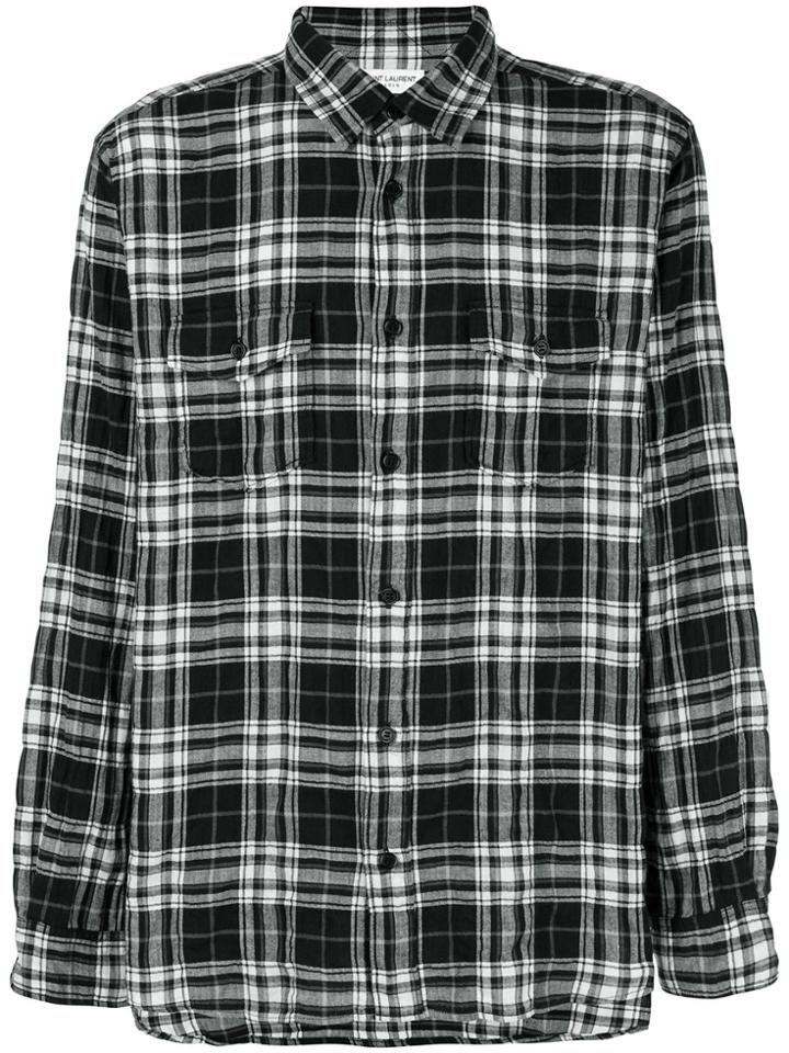 Saint Laurent Plaid Straight Fit Shirt - Black