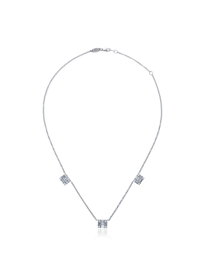 Mindi Mond 18k White Gold Clarity Mounted Trio Diamond Necklace -