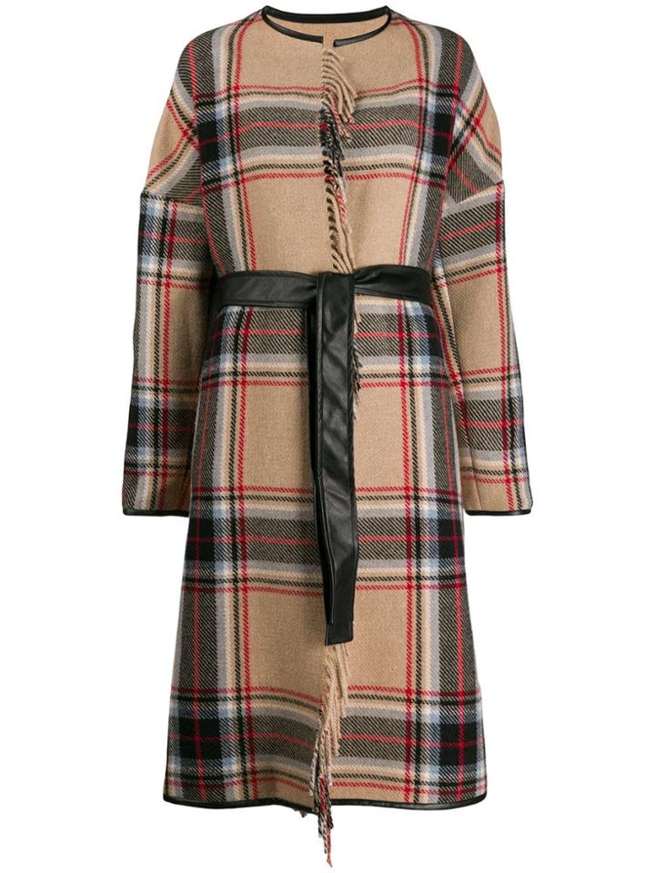 Pinko Check Tie-waist Coat - Neutrals