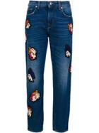 Msgm Patch Detail Cropped Jeans - Blue