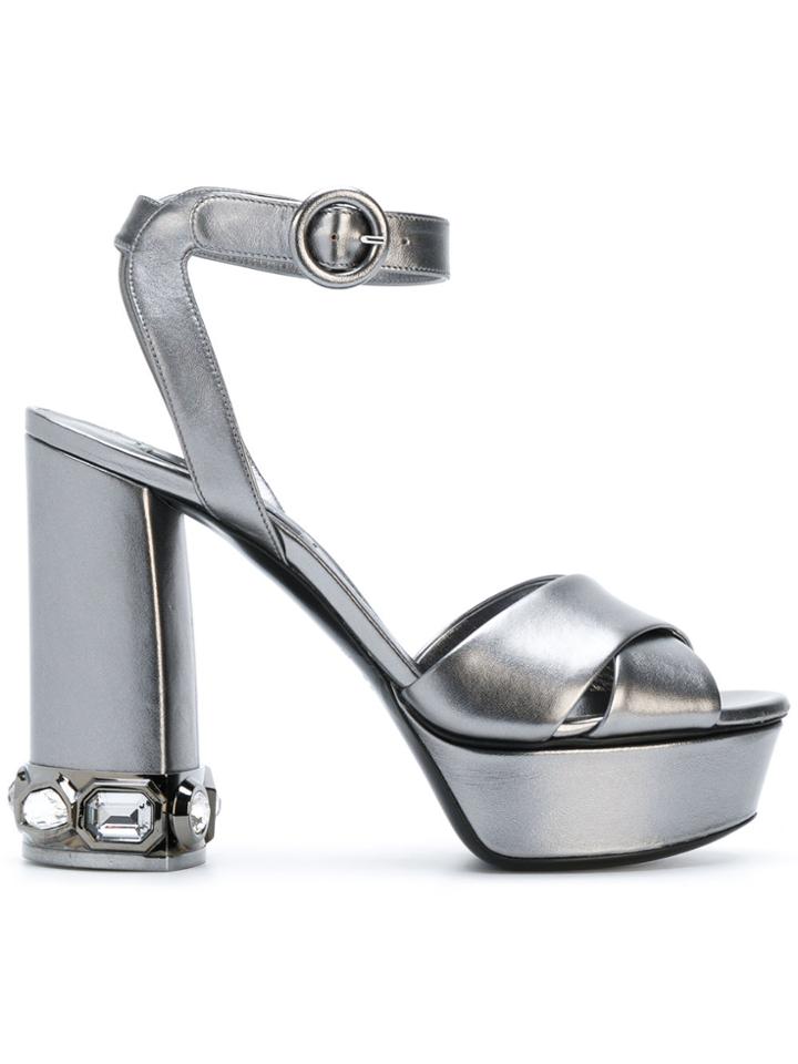 Casadei Crystal-embellished Platform Sandals - Grey