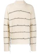 Laneus Striped Knitted Sweater - White