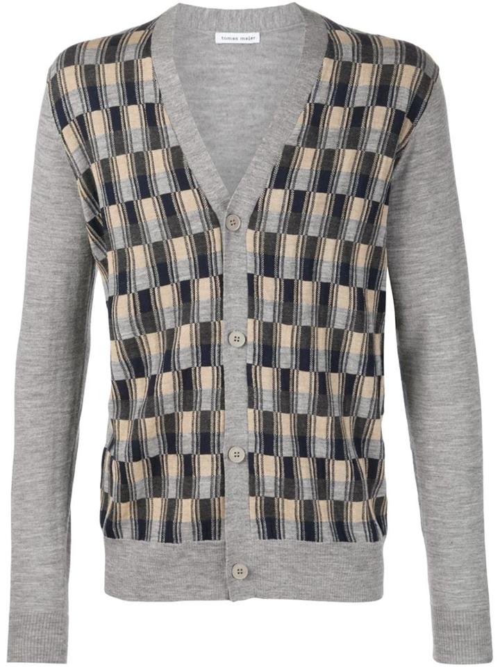 Tomas Maier Jacquard Cardigan, Men's, Size: Large, Grey, Wool