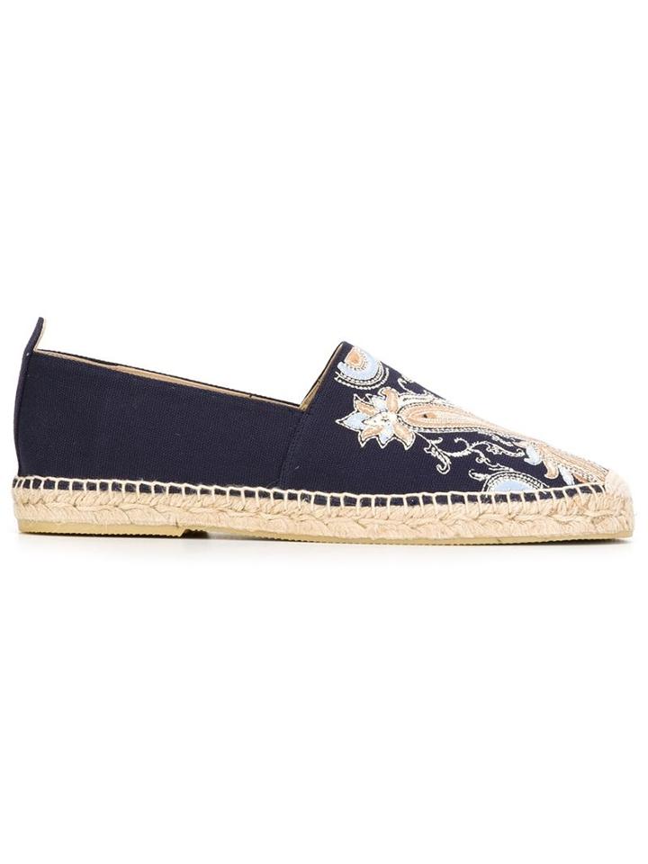 Paloma Barceló Paisley Embroidered Alonso Espadrilles, Men's, Size: 45, Blue, Rubber/cotton/leather