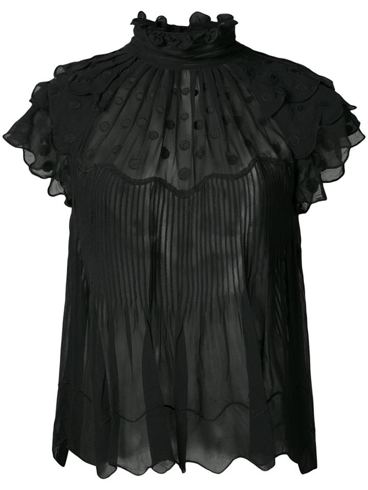 Ulla Johnson Sheer Polka Dot Ruffle Blouse - Black