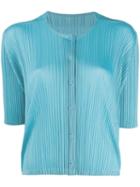 Pleats Please By Issey Miyake Collarless Pleated Shirt - Blue