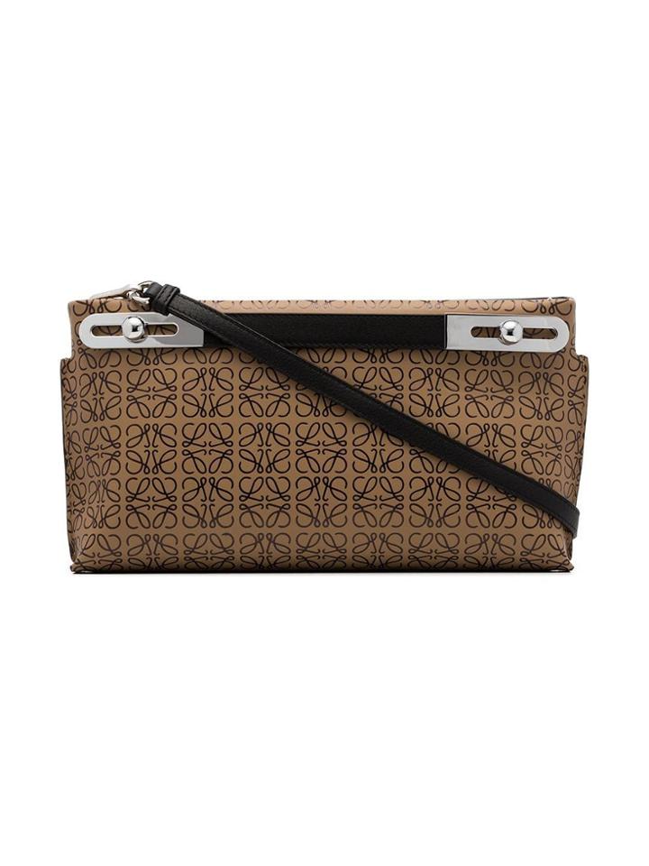Loewe Brown Missy Small Two Tone Logo Print Leather Clutch Bag