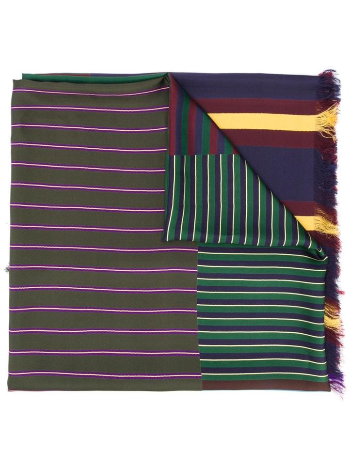 Pierre-louis Mascia Stripe Frayed Hem Scarf - Green