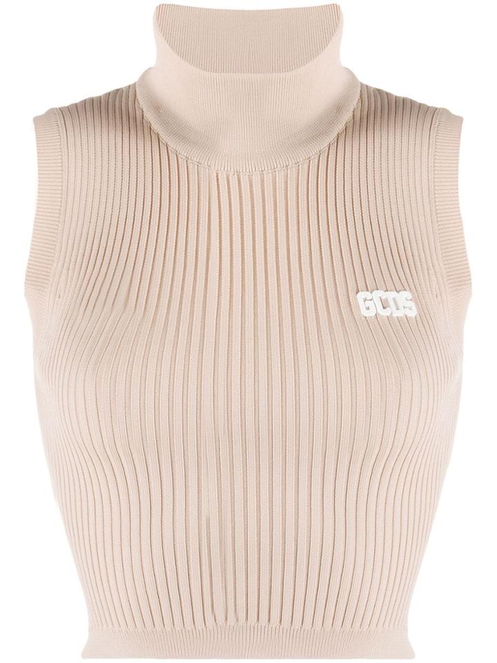 Gcds Roll Neck Sleeveless Knit Top - Neutrals