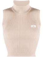 Gcds Roll Neck Sleeveless Knit Top - Neutrals