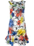 Boutique Moschino Floral Print V-neck Dress, Women's, Size: 40, White, Silk/polyester