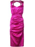 Nicole Miller Gathered Design Fitted Dress - Pink & Purple