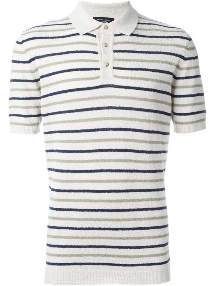 Roberto Collina Striped Polo Shirt, Men's, Size: 50, Nude/neutrals, Cotton/polyamide