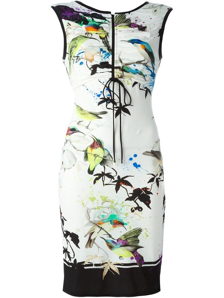 Roberto Cavalli Bird Print Fitted Dress